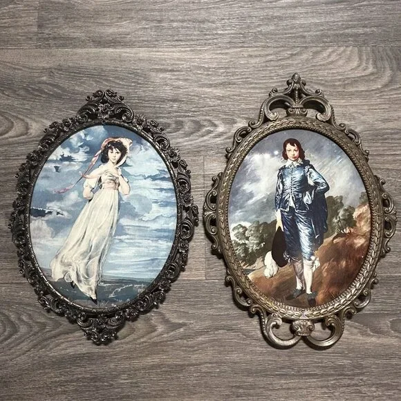 Vintage Pinkie Blue Boy Prints Ornate Oval Framed Made In Italy Glass *READ - Picture 1 of 16